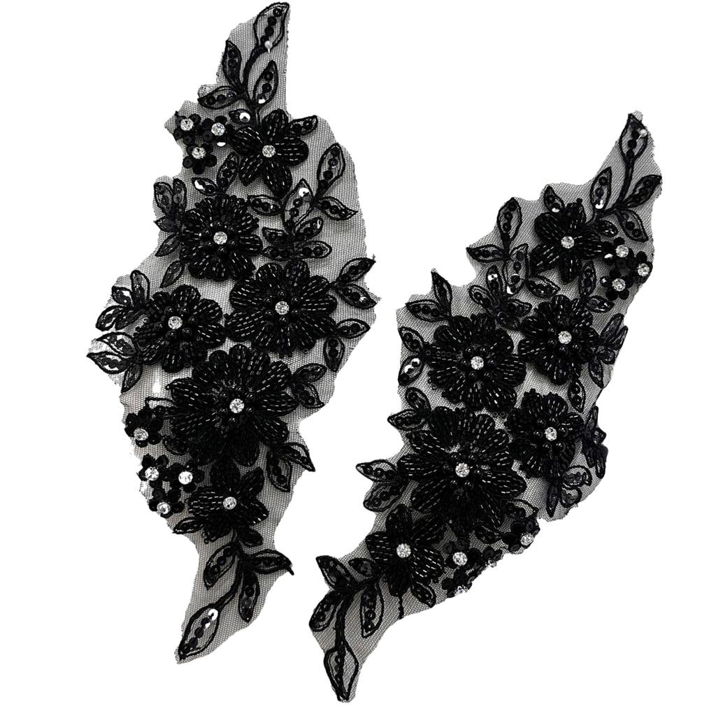 Flower Embroidered Lace Applique Beads Rhinestones Applique Sew On Patches Applique for Wedding Gown Evening Dress