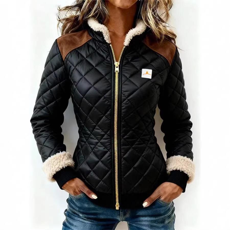 Women's Stand Collar Long Sleeve Quilted Jacket Regular Fit Fleece Trim Winter Puffer Coat