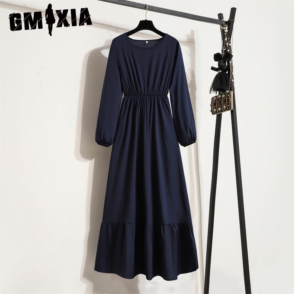 GMXIA 25 Colors Spring Women Maxi Dresses Casual Long Sleeve Floral Print O-Neck Ladies Long Dress Bohe Beach Party Mujer Vestidos Muslim Dress