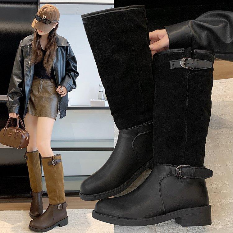 [youshilai] Splicing pile boots women's autumn and winter 2025 new knight boots retro wind boots