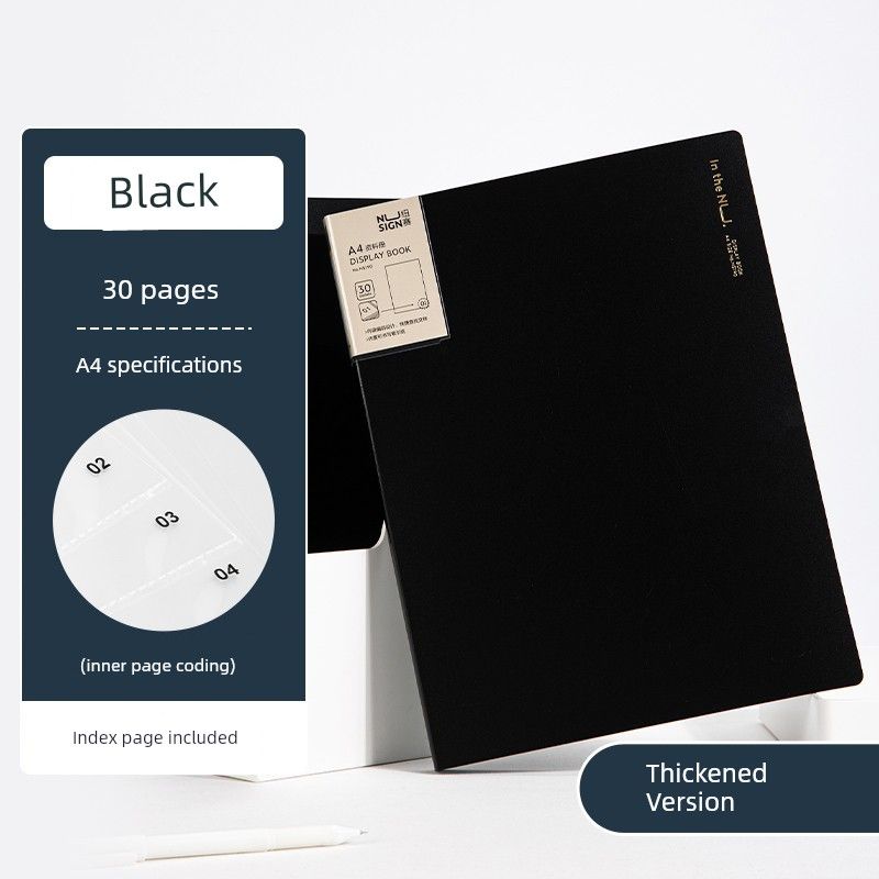 Deli Nusai A4 Info Booklet Transparent Insert Folder Large Capacity Thickened Pregnancy Test Storage Book Test Paper Storage Bag 30-Page Inner Pocket Coding-Smoke Black-Ns190