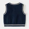 Small and Medium-sized Boys and Girls College Style Knitted Vest Autumn New Children's Contrasting Colors Outside Wearing Sleeveless Sweater Vest