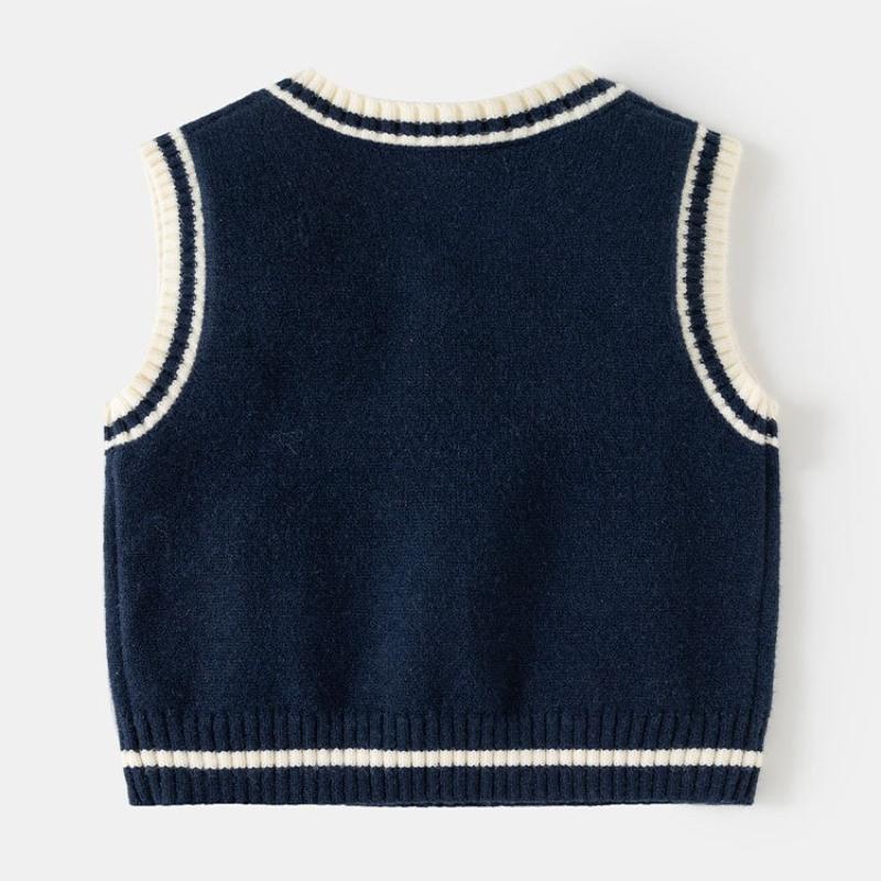 Small and Medium-sized Boys and Girls College Style Knitted Vest Autumn New Children's Contrasting Colors Outside Wearing Sleeveless Sweater Vest
