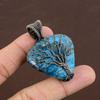 Natural Blue Apatite Gemstone Handmade Copper Wire Wrap Pendant 2.13" O4H70