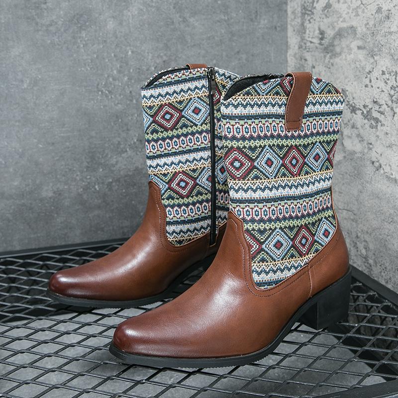 

Мужские ботинки челси большого размера 46, мужские ковбойские ботинки в западном стиле, вышитые кожаные ботинки, короткие ботинки на платформе для мужчин 46 коричневый