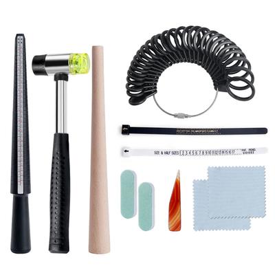 11-teiliges Universal-Ringgrößenmessgerät, Messwerkzeug-Set, Ringpolierring, Ringstab, Gummihammer, Fingergröße