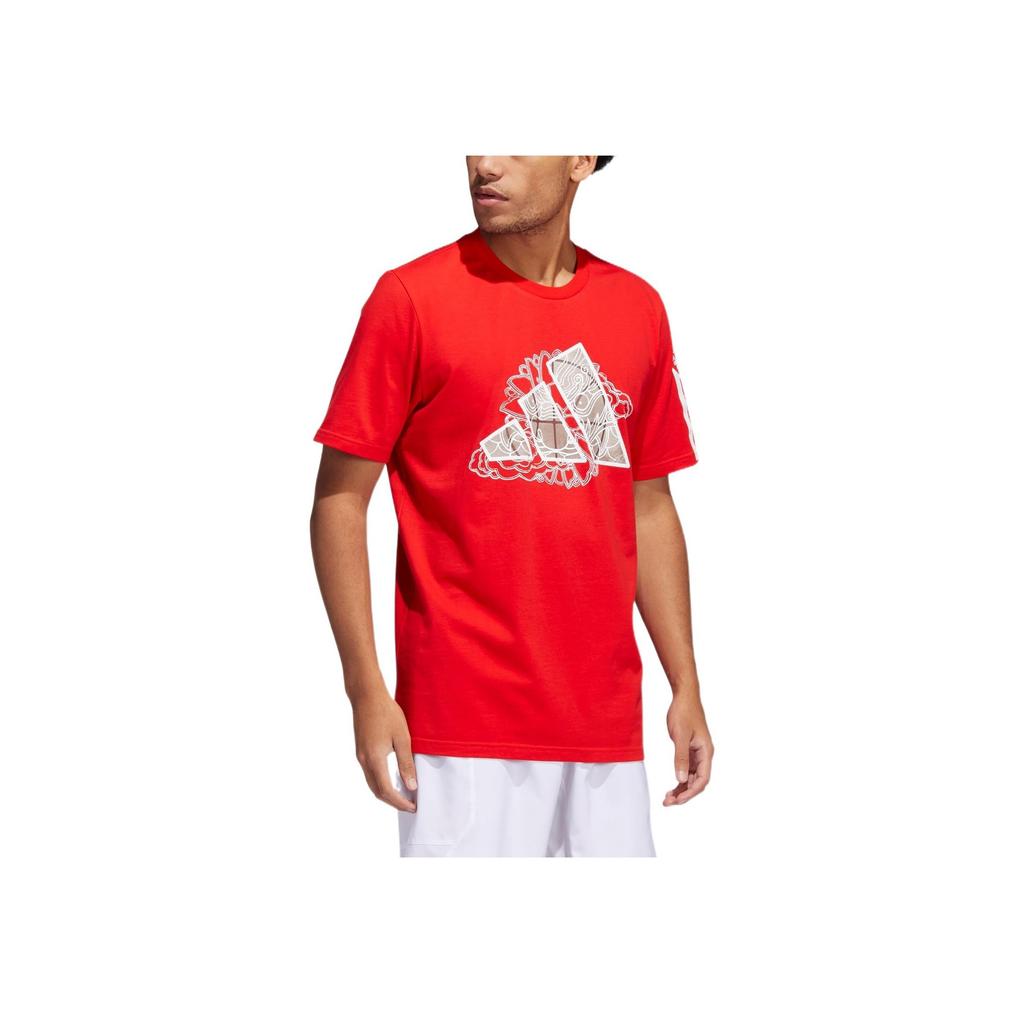 Adidas Rose Dynasty Large Front Logo Print Crew Neck T-Shirt Men Tops Red IC8106