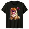 Fluffy Dog Bubblegum Heart Sunglasses Animals Dogs Mens T-Shirt Womens Tee