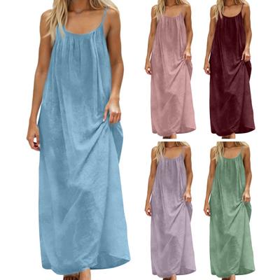 Women's Spaghetti Strap Cami Dress Summer Backless Sleeveless Maxi Dress Loose Flowy Beach Vacation Sundress