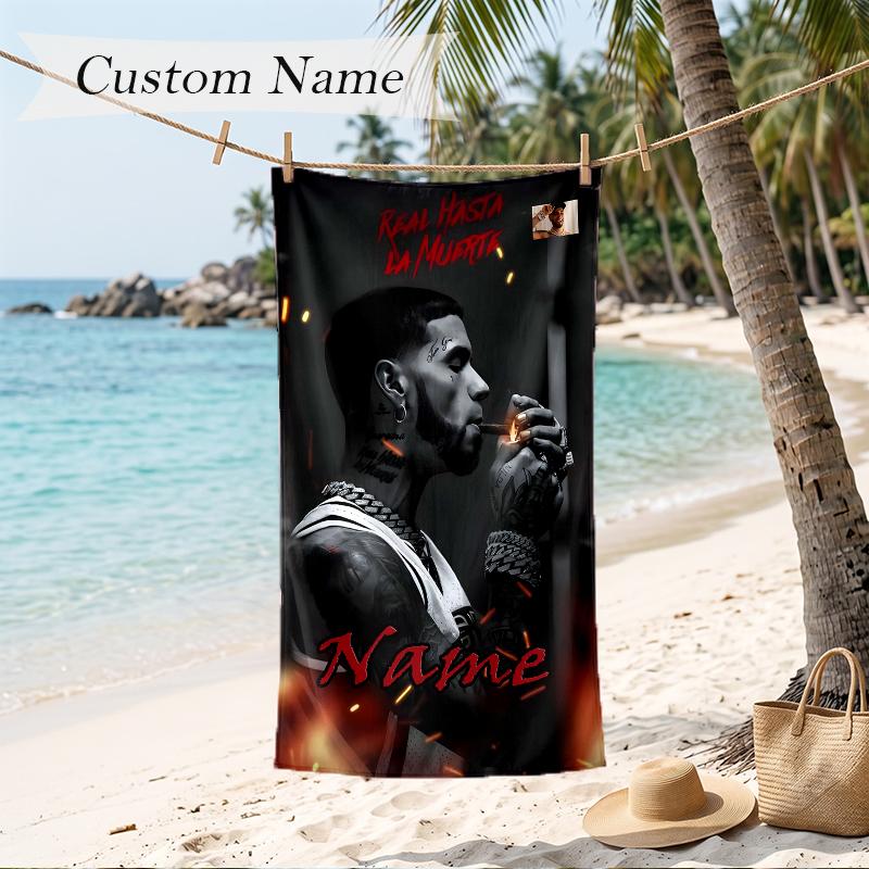 Anuel AA Custom Name Printed Beach Towel Personalized Soft Towel For Swimming Beach Travel