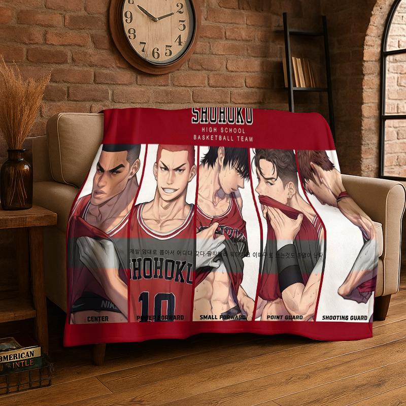 

Retro Slam Dunk Basketball Anime Cartoon Flannel Blanket Soft Warm Throw Blanket for Bedroom Living Room Bed Travel Picnic Gift 75x90cm