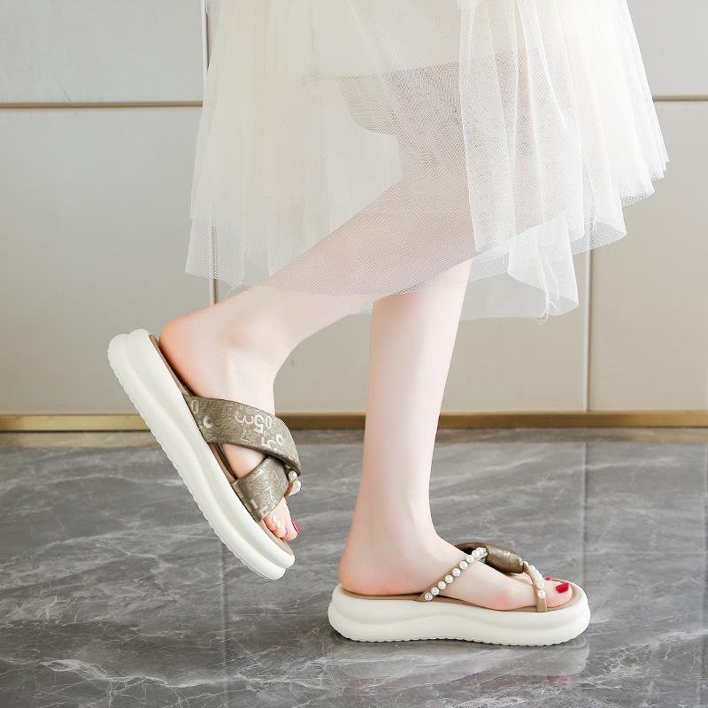 Cool Slippers 22 Summer New with Skirt Fairy Wind Beaded Thick Bottom Crossed Beach Slippers