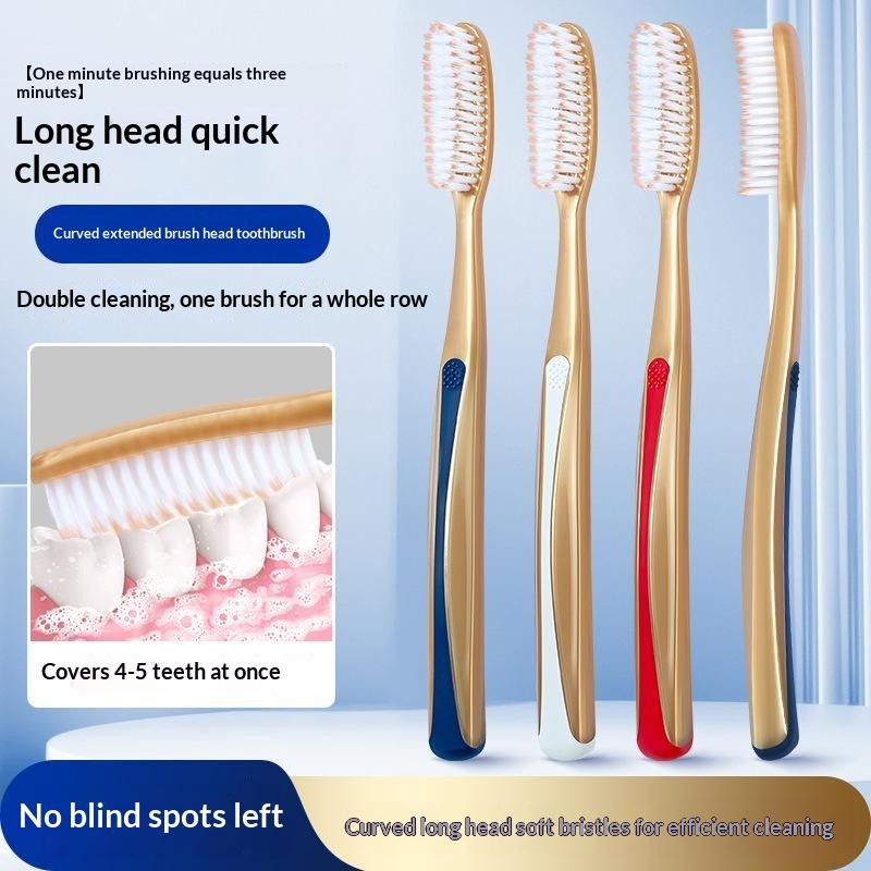 6 Pack Soft Bristle Toothbrushes Extra Long Curved Head Gentle Deep Cleaning For Daily Oral Care Whole Family Use
