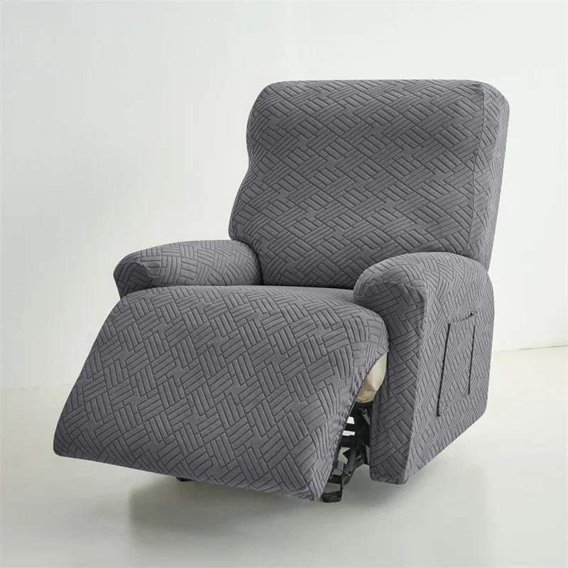 1 Seater Jacquard Recliner Sofa Cover Elastic Split Armchair Cover for Living Room Couch Protector with Storage Pocket