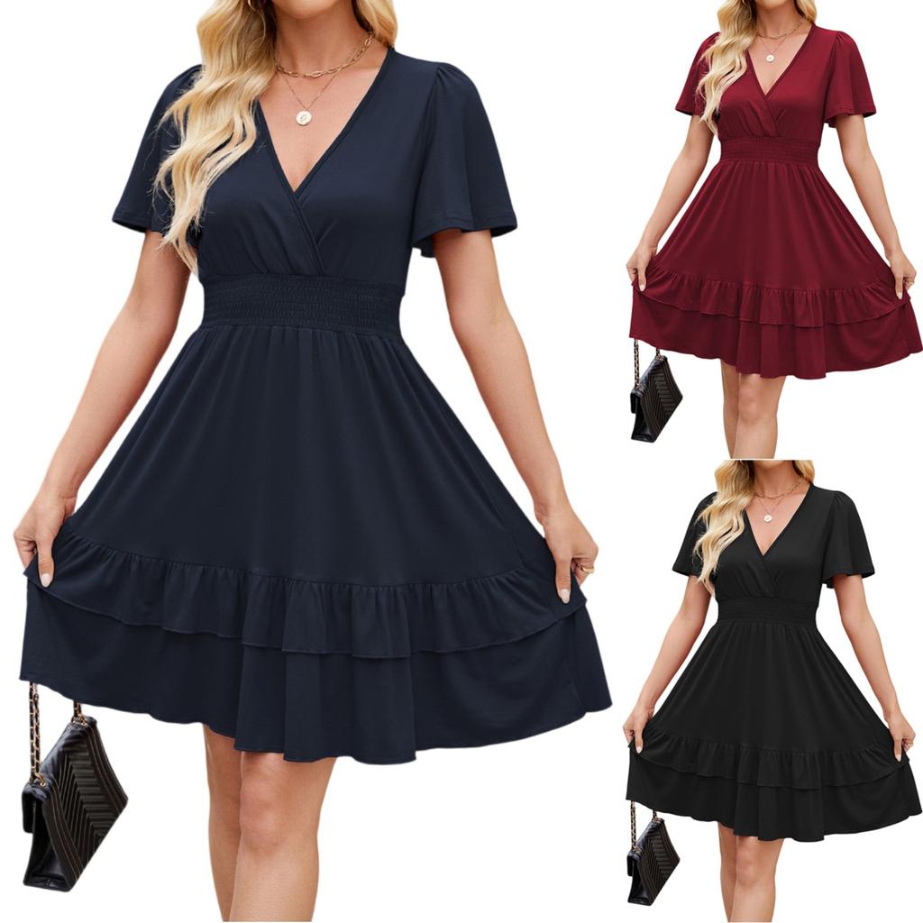 Short Sleeve Boho Dress For Women Casual Loose Fit Summer Sundress Floral Print Dress With Pockets