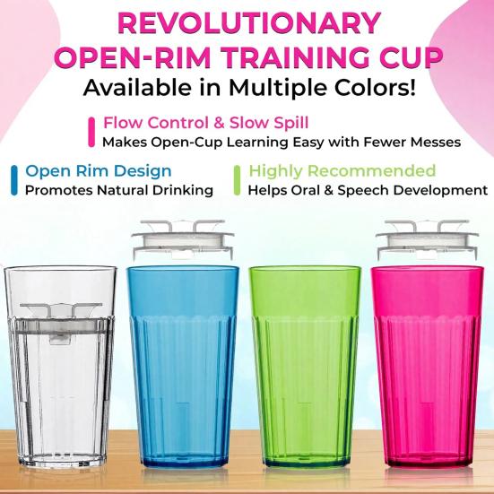 No-Spill Sippy Cup with 360 Smart Edge Rim Plastic Baby Weaning Training Cup Safe Open Cup for Toddlers