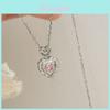Cute And Playful Pink Diamond Love Heart Necklace Ideal Gift For Girlfriend Unique Design Collarbone Chain