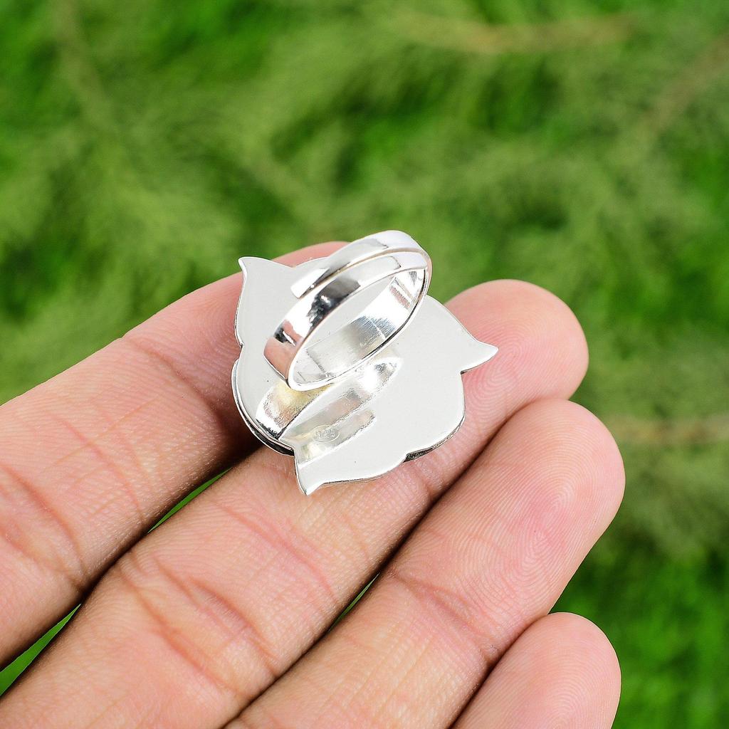 Natural Tourmaline Gemstone Statement Flower Pink Adjustable Ring 925 Silver