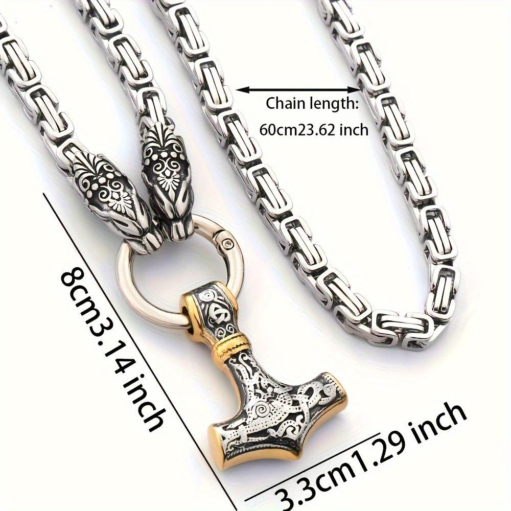 Cross-border Hit Men's Nordic Viking Stainless Steel Wolf Head Thor's Hammer Pendant Necklace
