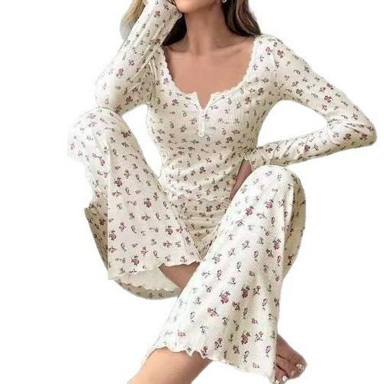 European & American Style Autumn/Winter Sexy Casual Long Sleeve Pajama Set for Women