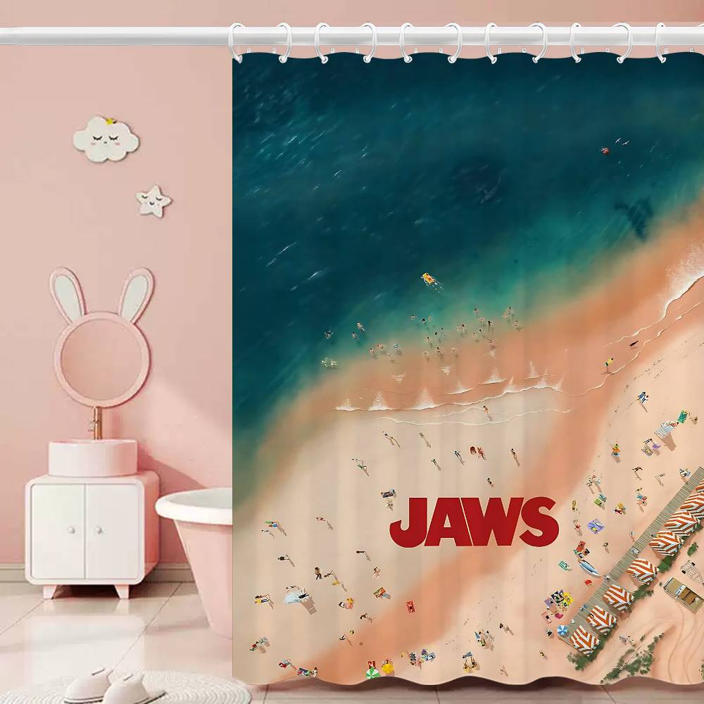 J-JAWS Movie 1pc Pattern Shower Curtain Plus Hooks Waterproof Machine Washable Polyester Fabric Abstract