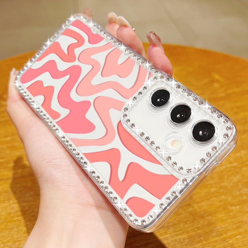 Diamond Frame Clear Case For Samsung S25 Edge S24 FE S23 Ultra S22 A16 A56 A36 A15 A55 Color Stripe Pattern Shockproof Soft Silicone Phone Cover