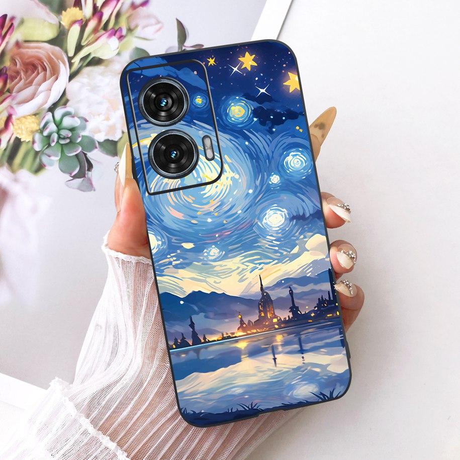 Hülle Für Motorola Edge 50 Fusion Cover XT2429-1 Beliebte Blume Weiche Schwarze Silikon Handyhüllen Für Motorola G96 5G MotoG96 Funda