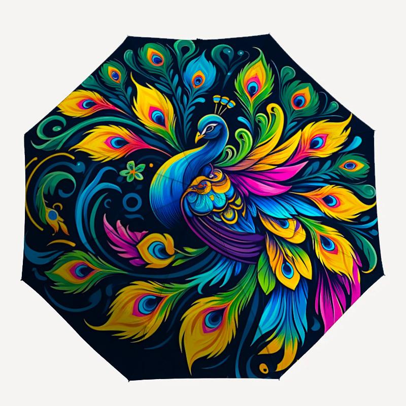 

1PC Peacock Mandala Design Automatic Open/close, All-Season Portable Folding Umbrella for Women & Men yy250919174