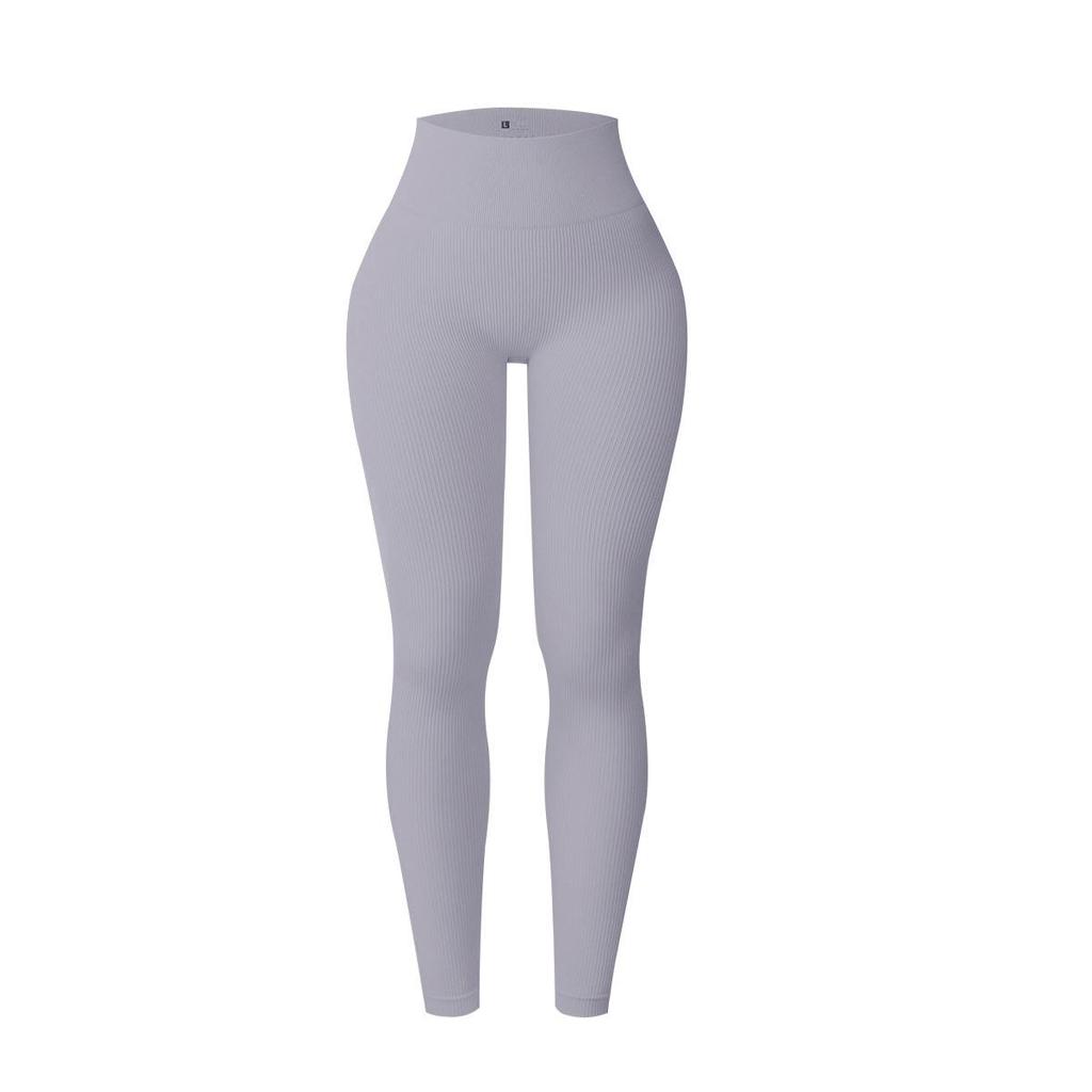 Women's European Style Seamless Ribbed High Waist Yoga Leggings - Peach Butt & Tummy Control Fitness Pants.