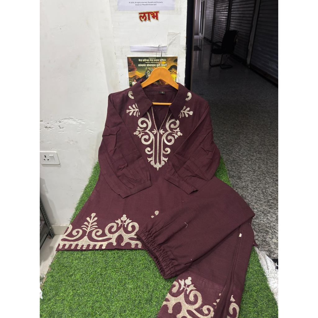 Women Cotton Slub Ethnic Kurti with Pant Set Indian Bollywood Top Kurta Cord Set