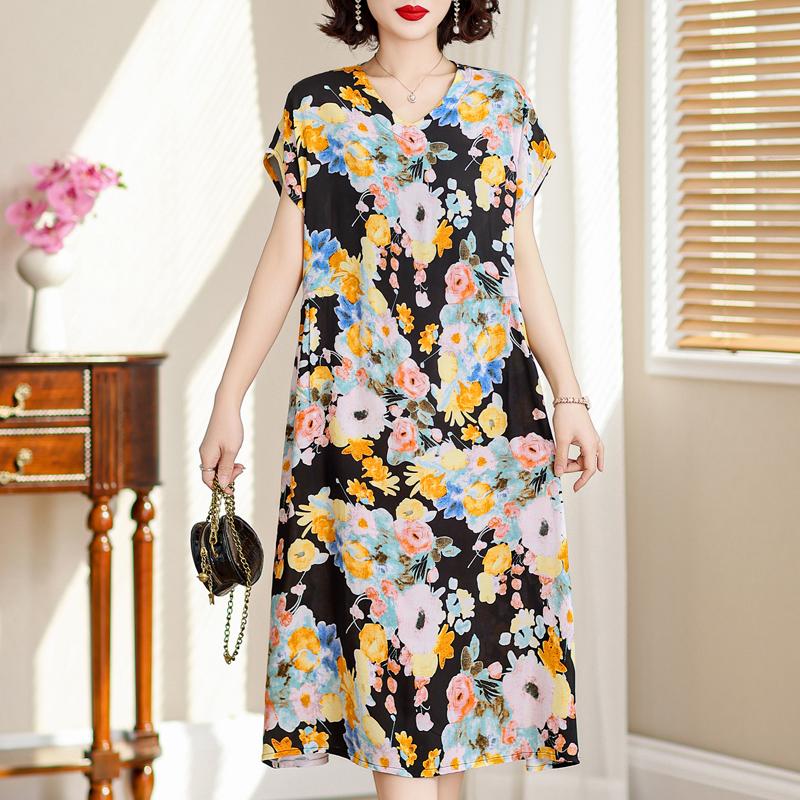 Vintage Long Dresses for Women Short Sleeve Elegant Plus Size Dress Loose Summer Clothes