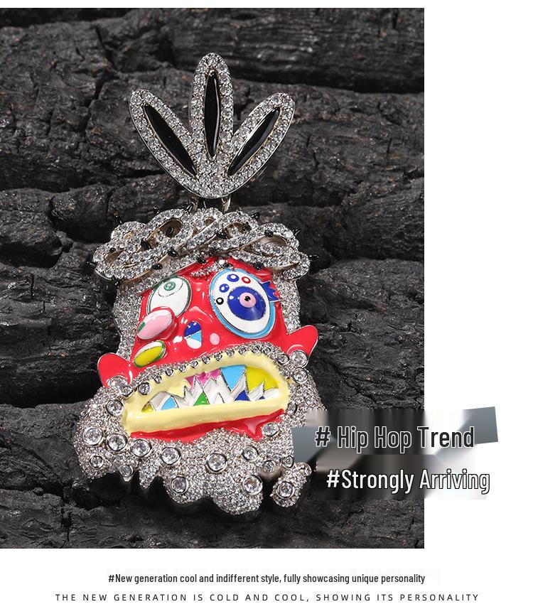 Unisex Hip Hop Drip Cartoon Pendant Necklace with Zircon