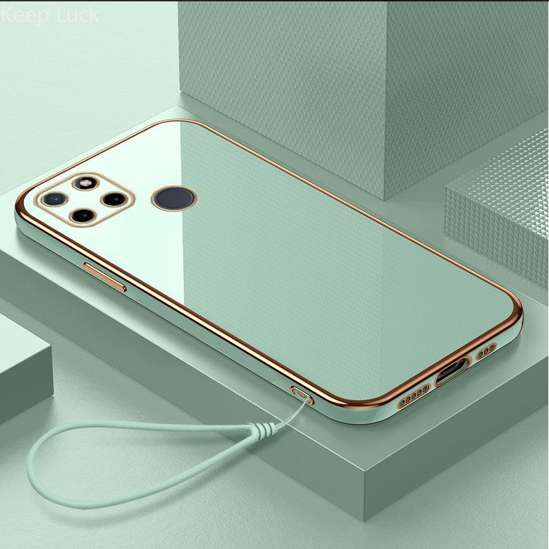 

Роскошный силиконовый чехол со шнурком для Relame 10 9 8 7 ProPlus C11 C15 C17 C20 C21 C25 C31 C35 C33, мягкий чехол-бампер, капа Realme C21 зелёный