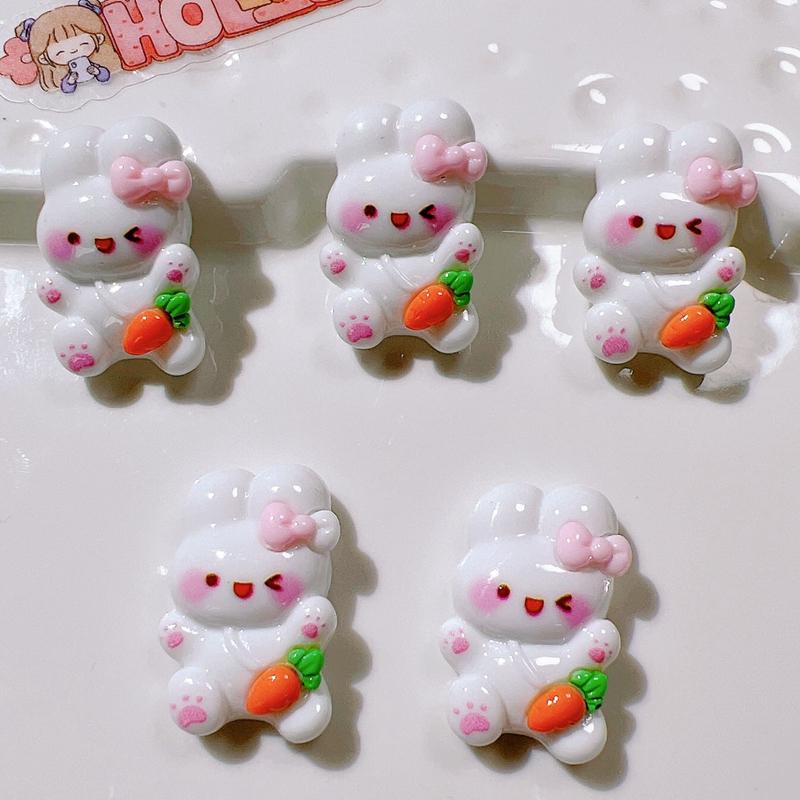 10 Pcs New Cute Cartoon Animal Little Rabbit Radish Series Resin Scrapbook Diy Jewelry Children Gift Hairpin Accessories A90