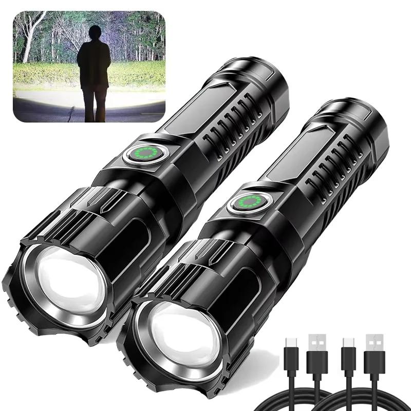 Powerful LED Flashlight USB C Rechargeable Zoomable Searchlight 3 Modes Handheld Flashlight for Outdoor Camping Hunting Torch