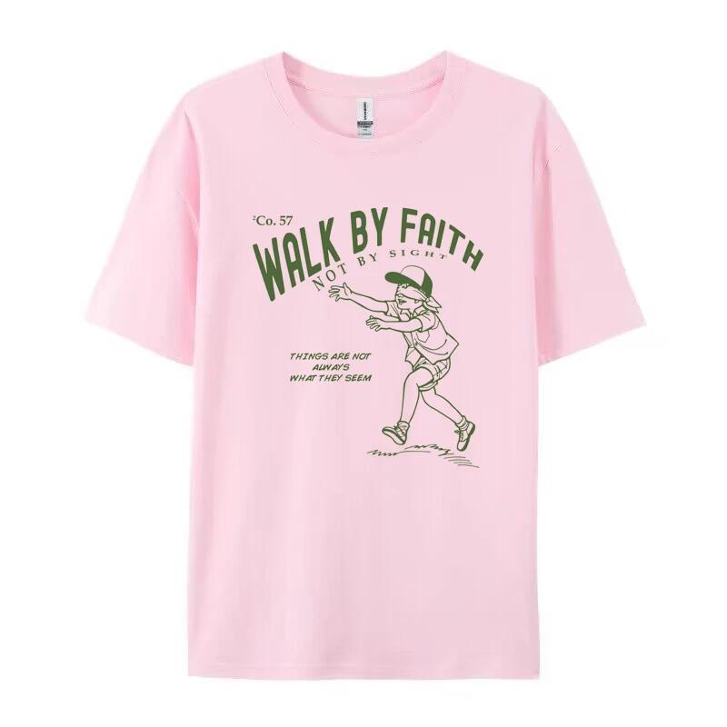 

Walk by Faith Bible Verse Streetwear Graphic Tees Loose Vintage Religious TShirt Jesus Faith Shirt Women Unisex Christian Apparel 4XL