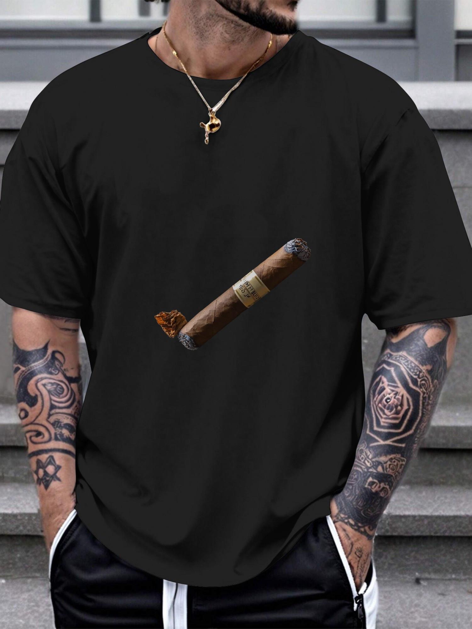 Vintage Cigar Smoke Graphic T-shirt - Heavyweight 180gsm Cotton Crew Neck Tee XXXXL