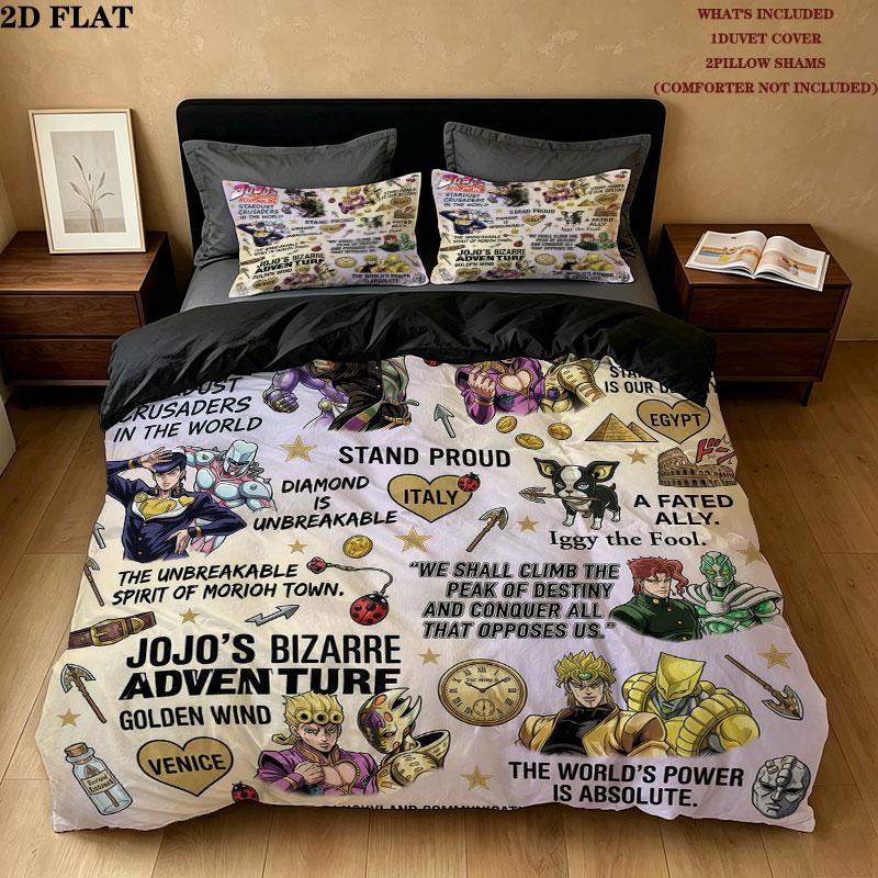 Jojos Bizarre Adventure Set Copripiumino Trapuntato Federe Regalo di Compleanno per la Casa(1 * copripiumino + 2 * federa, senza nucleo)
