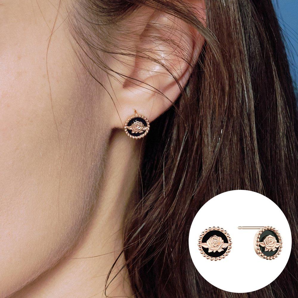 [Rosemont] Silver Black Onyx Earrings La Vie En Rose Rc24B21K