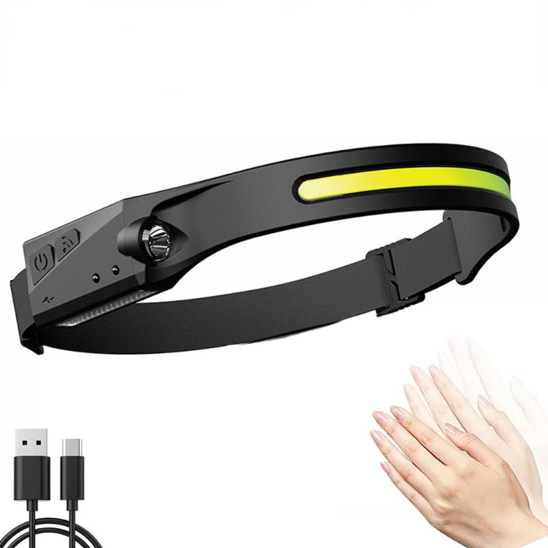 COB+XPE LED Sensor Headlight Built-in Battery USB Rechargeable Headlamp 5 Lighting Modes Bike Camping Light