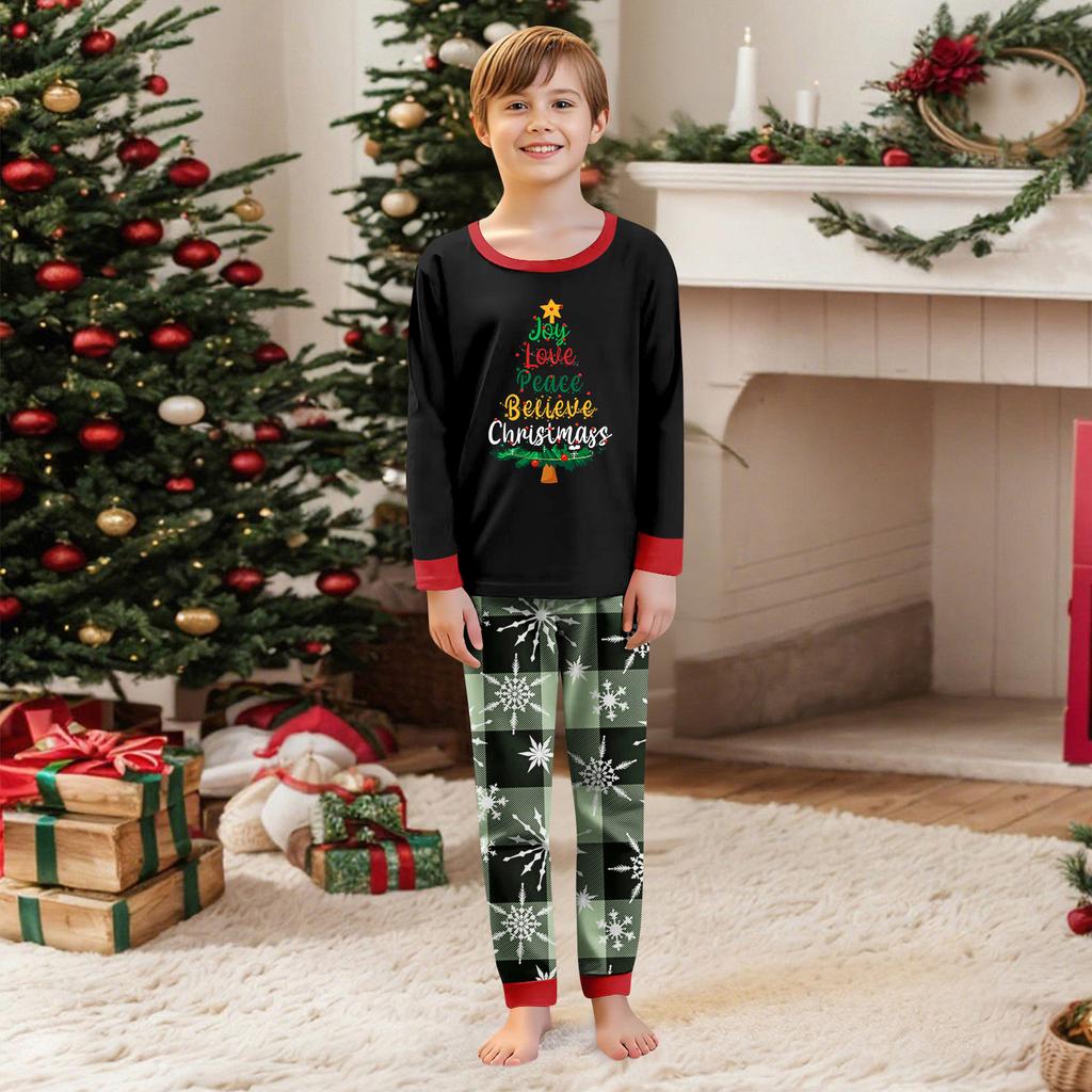 Christmas Print Round Neck Top and Plaid Pants Set for Women, Holiday Two Piece Outfit