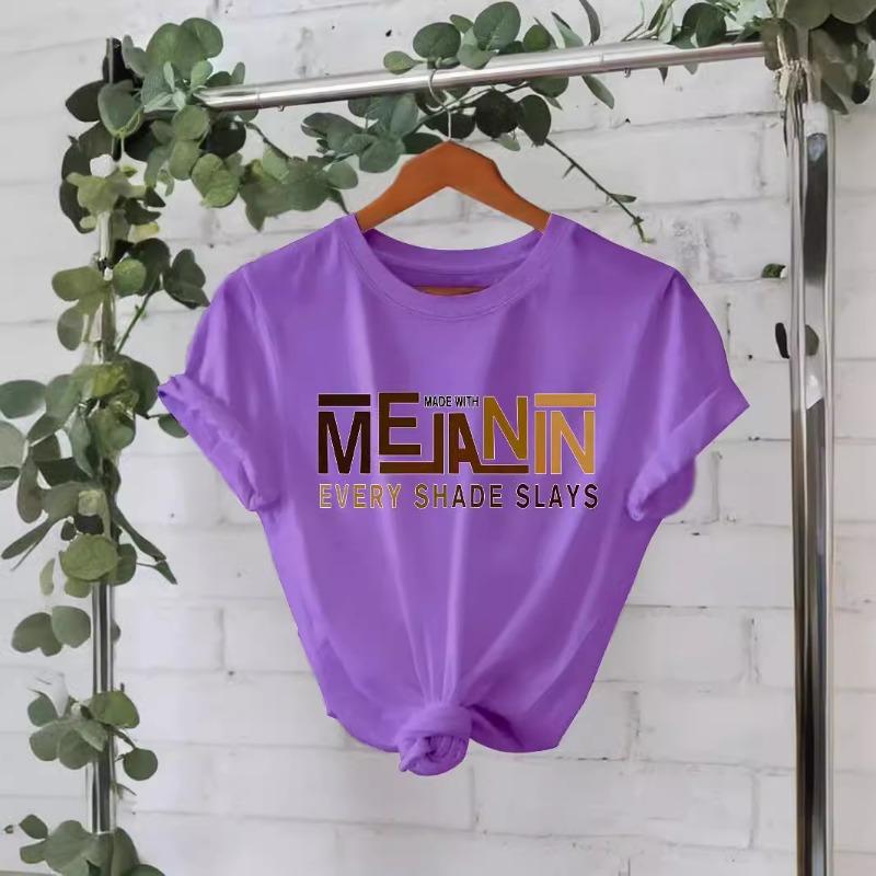 Letter Pattern Printed Pure Cotton T-shirt Summer Short Sleeved Round Neck T-Shirts Women’s