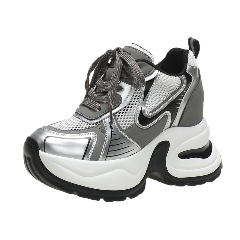 Fashion 2025 New Ladies Shoes Mesh Women's Vulcanize Shoes Mixed Colors Breathable Women Sneakers Increase Height Lace Up Casual Shoes