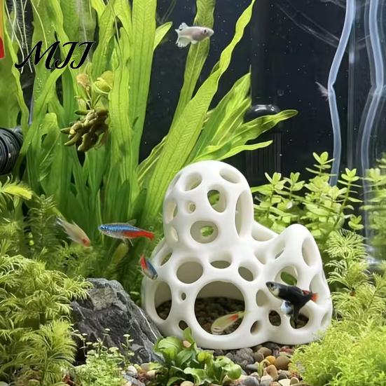 Natural Underwater Landscape 3D Printed Aquarium Shrimp Cave, Hollow Out Fish Tank Shelter, Betta Hideout Safe for Hiding, Resting, Accessories