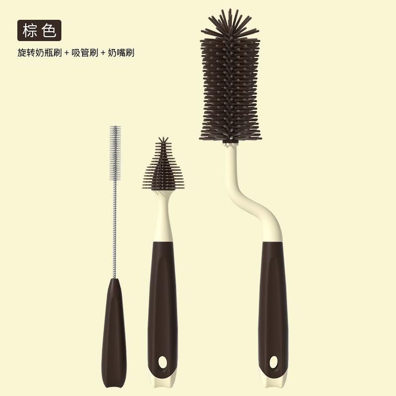 3Pcs Baby Bottle Cleaner Brushes Silicone 360 Degree Rotation Long Handle Baby Milk Bottle Nipple Cup Clean Cleaning Brush