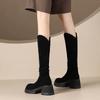 Show leg thin~ knight boots women's autumn and winter 2025 new pleated stack sleeve high boots European and American leather cowboy boots