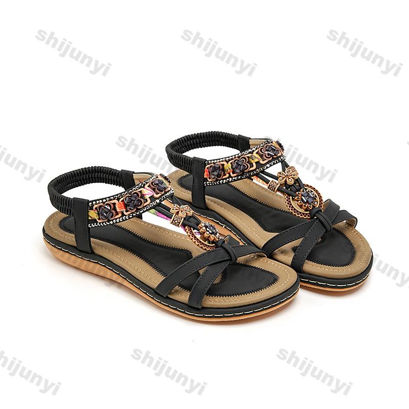 Women's Soft Sole Beach Shoes 2025 Summer New Rhinestone Sandals Lightweight Comfortable Outdoor Non Slip Casual Shoes