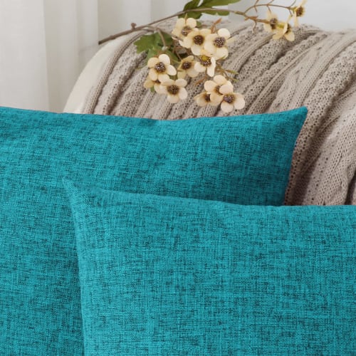 Silky Bunny Cushion Covers, 50x50cm, Nordic Style, Linen Texture, Sofa Back Covers, Solid Color, Hidden Zipper, Decorative Pillow Covers, Light Blue,