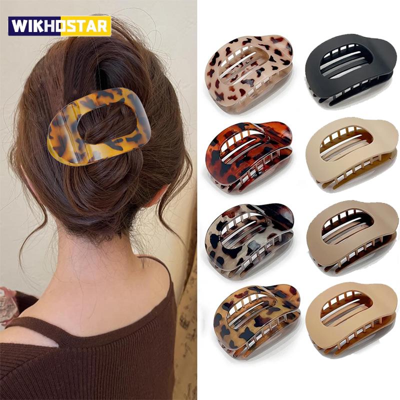Fashion Oval Flat Hair Clips for Women New Design Leopard Large Flat Round Claw Clip French Hair Clips Trendy Hair Accessories