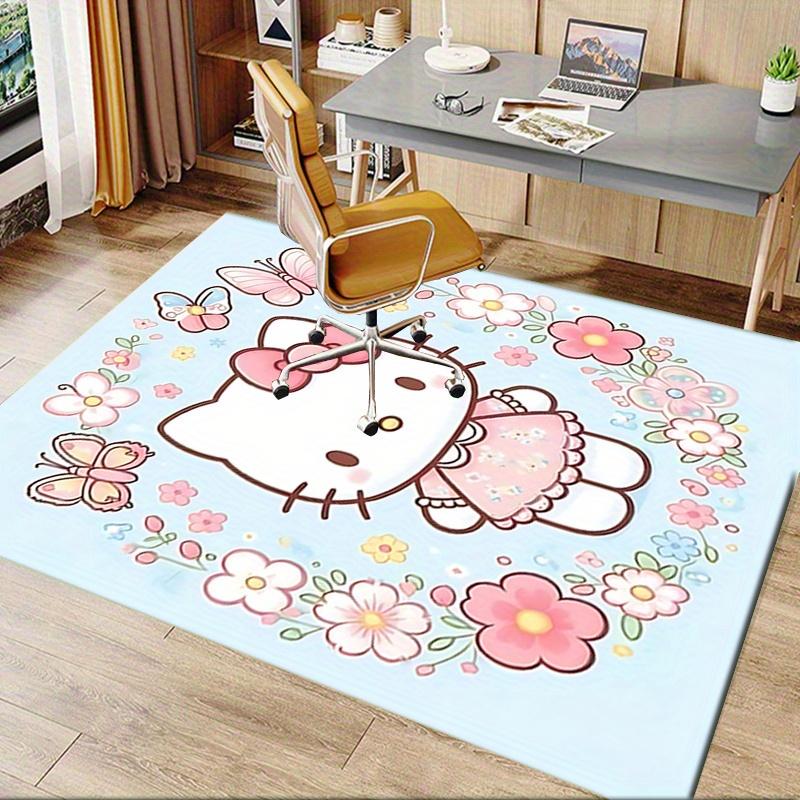 Office Rug Hello Kitty, Floral Anti-Slip Rug, Machine Washable for Living Room, Bedroom, Office, Multiple Sizes, Bedroom Mat, Decorative Mat, Durable